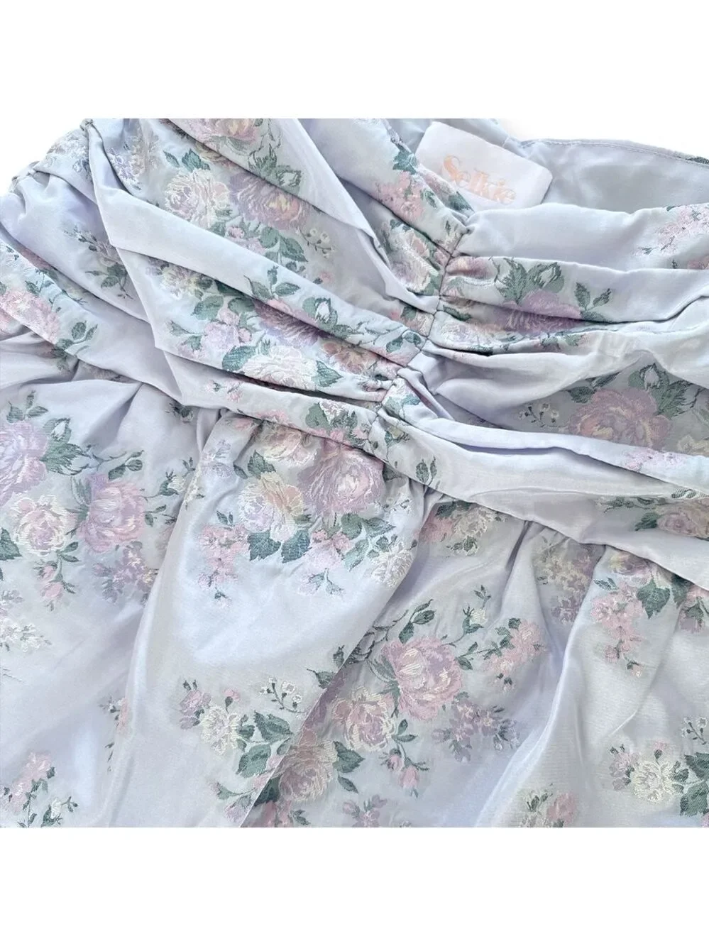 Selkie XS Lavender Pink Floral Ruched Mini Skirt - Picture 2 of 4